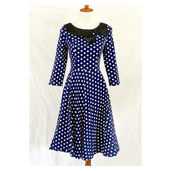 Belle Poque Polka Dot Rockabilly Flare Dress - Picture 2 of 8